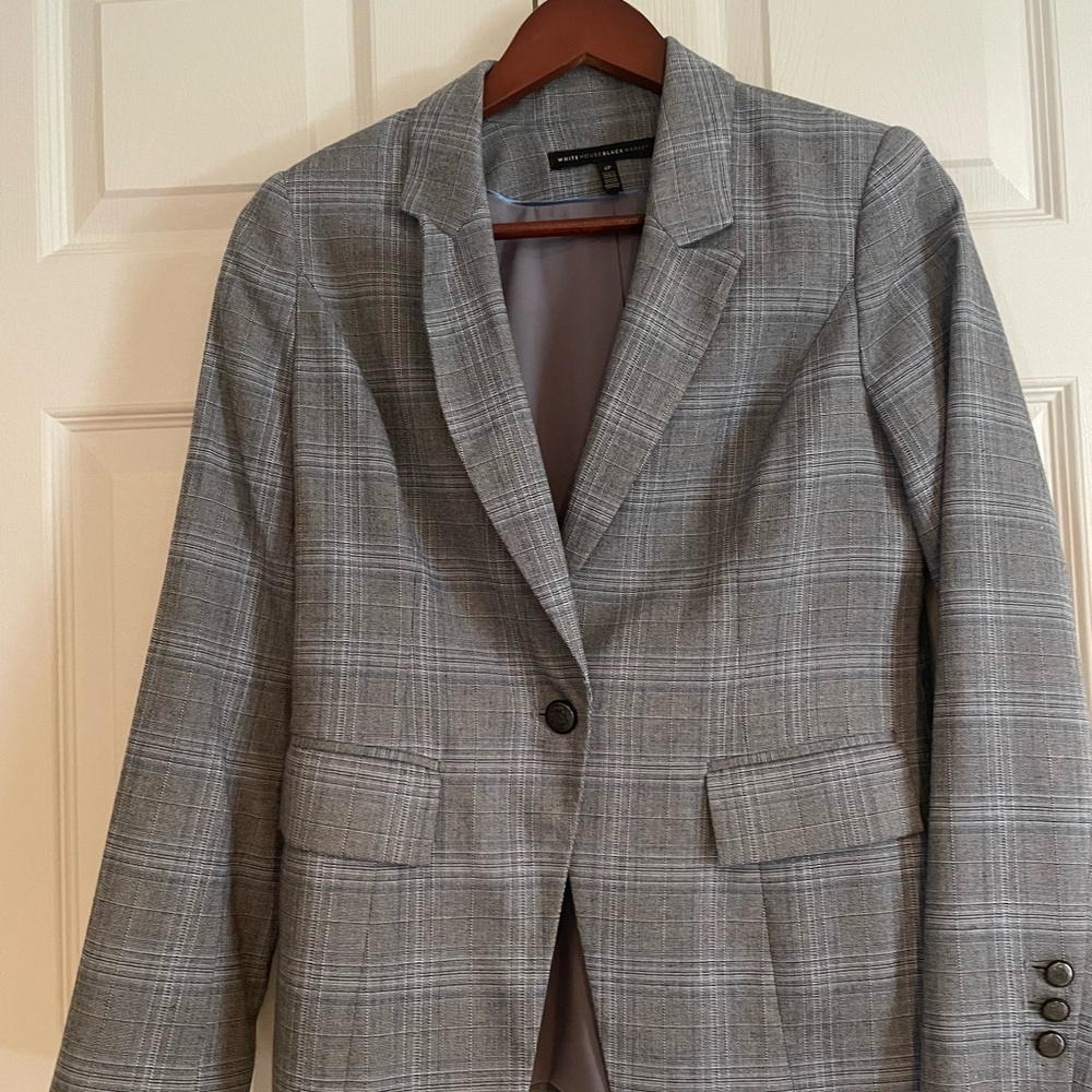 White House Black Market Plaid Blazer in Gray